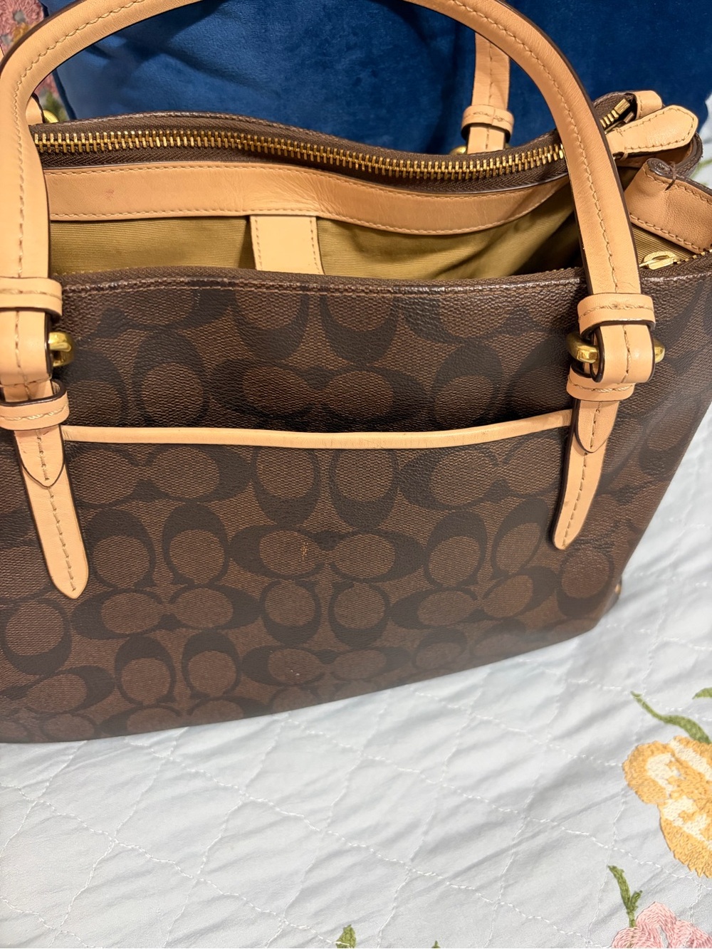 Coach Signature Peyton Coated Canvas Double Zip Carryall Tote & Wallet PreOwned - Picture 9 of 16